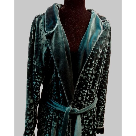 Vtg Cabernet Velvet Burnout Floral Emerald Luxurious Holiday Sz Large Comfy Robe - Picture 2 of 8